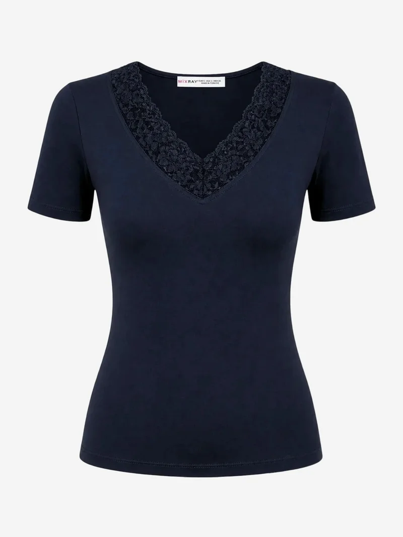 MixRay MIXRAY Lace V-Neck Slim Fit Blouse