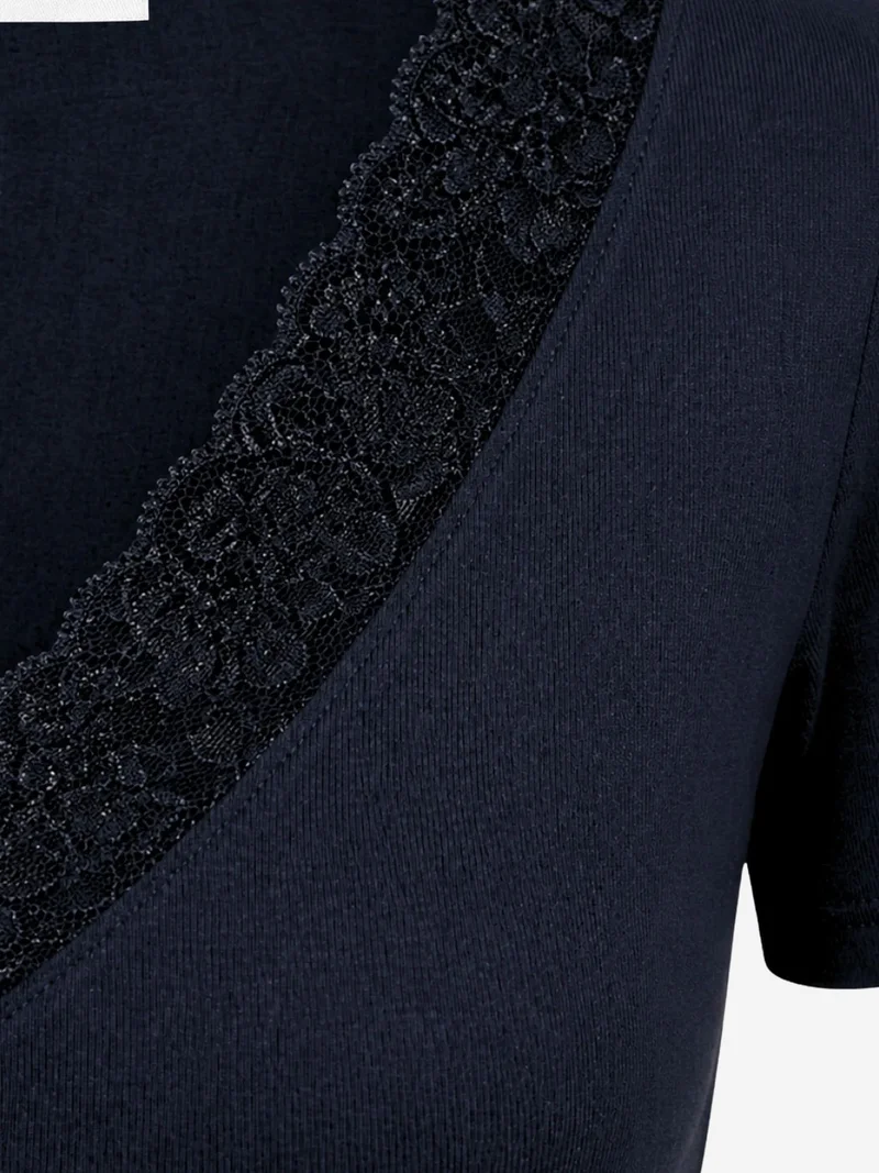 MixRay MIXRAY Lace V-Neck Slim Fit Blouse