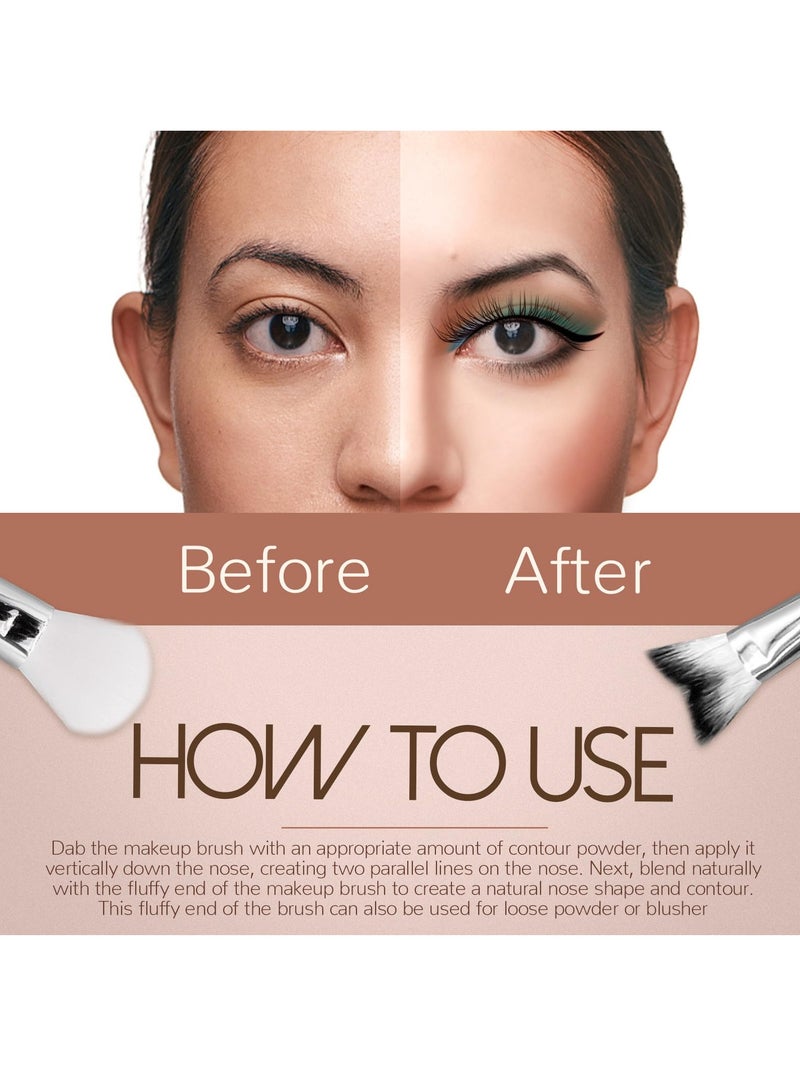 KASTWAVE 2 Pcs Nose Contour Brush Set, Double Sided 2 in 1 U-Shaped Contouring Brush with Fluffy Powder Brush, V-Shaped Contour Makeup Brush for Sculpting Defining Highlighter Cheekbones - Image 5