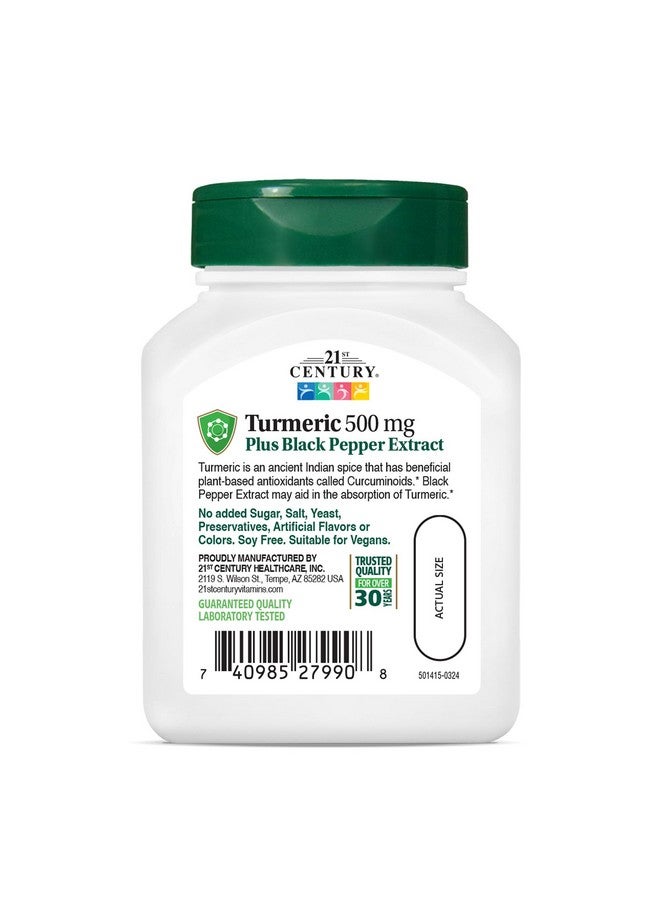 21st Century Turmeric 500 mg Plus Black Pepper Extract Vegetarian Capsules, 60 Count - Image 2
