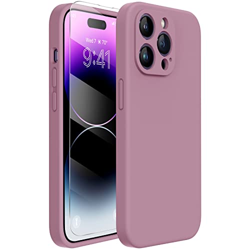 Miracase Designed for iPhone 14 Pro Max Phone Case with Screen Protector,[Upgraded Enhanced Camera Protection],Shockproof Liquid Silicone Case with Microfiber Lining,6.7 inch, Blackcurrant - Image 1