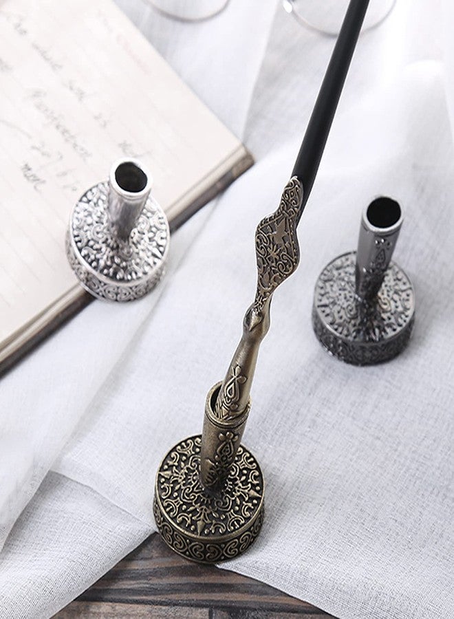 TXIN 4 Pieces Vintage Round Metal Feather Pen Holder, Retro Feather Quill Dip Pen Stand Base, Antique Pen Insertion Plug for Office Supplies Student Stationery Gift - Image 5