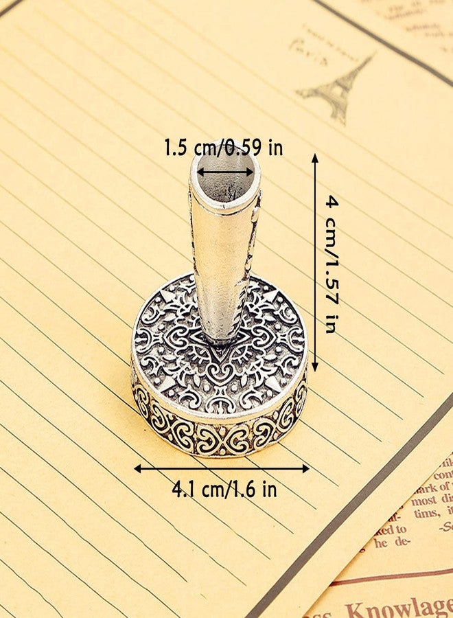 TXIN 4 Pieces Vintage Round Metal Feather Pen Holder, Retro Feather Quill Dip Pen Stand Base, Antique Pen Insertion Plug for Office Supplies Student Stationery Gift - Image 2