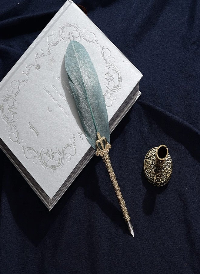TXIN 4 Pieces Vintage Round Metal Feather Pen Holder, Retro Feather Quill Dip Pen Stand Base, Antique Pen Insertion Plug for Office Supplies Student Stationery Gift - Image 3