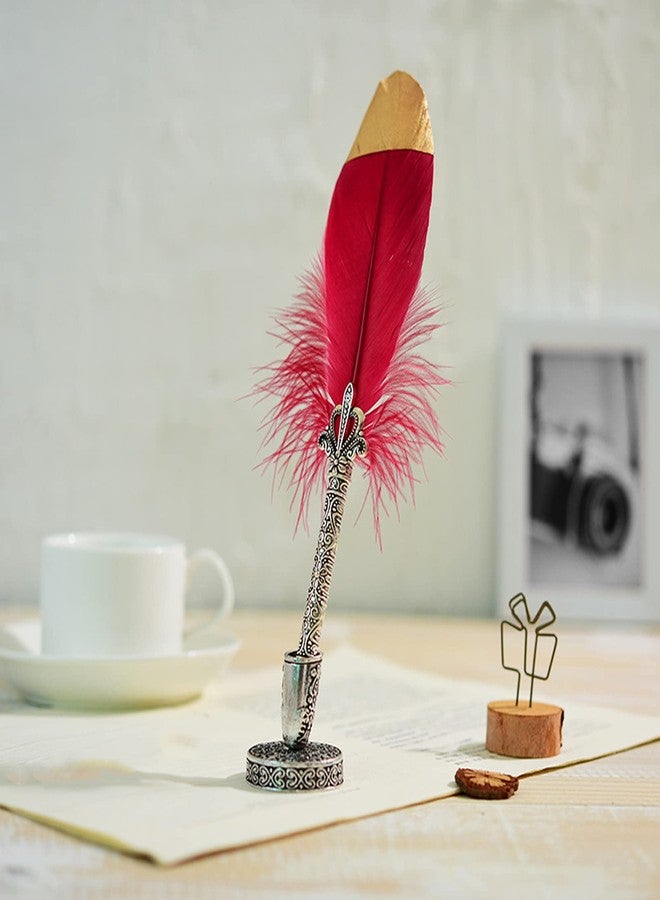 TXIN 4 Pieces Vintage Round Metal Feather Pen Holder, Retro Feather Quill Dip Pen Stand Base, Antique Pen Insertion Plug for Office Supplies Student Stationery Gift - Image 4
