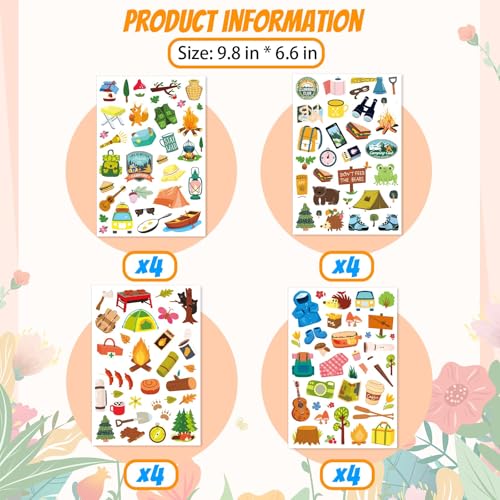 Omlisca 512 Pcs Travel Camping Stickers in 16 Sheets Outdoor Adventure Themed Self Adhesive Decals for Birthday Invitations Envelopes Decorations Party Goodie Gifts Bag Decor Game Class Rewards - Image 2