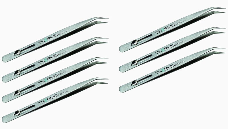 Thermo Curved Slide Button Locking Tweezer with Fine Tip (12 cms) (7 Pieces) - Image 1