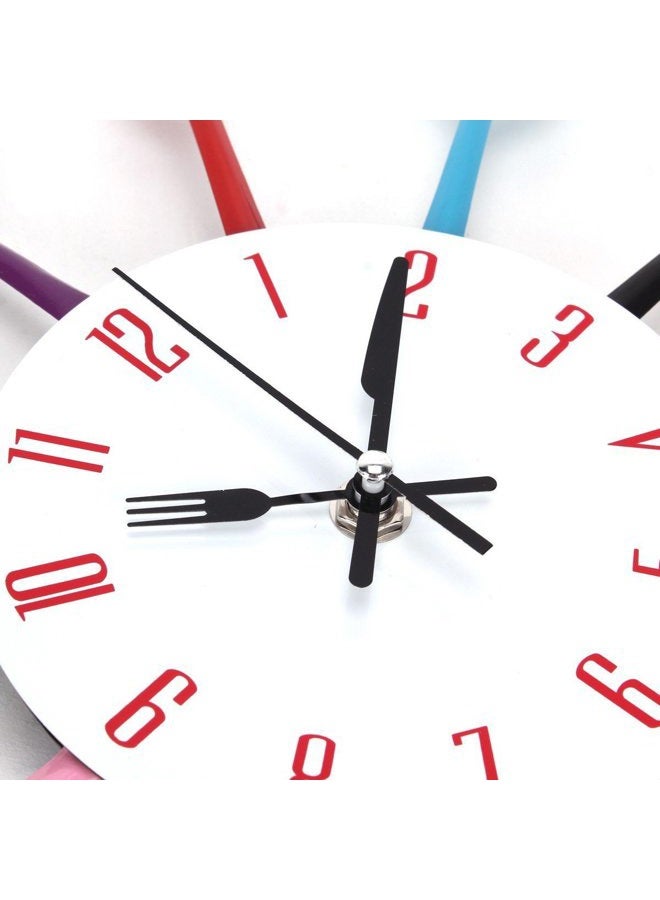 Timelike Kitchen Wall Clock, 3D Removable Modern Creative Cutlery Kitchen Spoon Fork Wall Clock Mirror Wall Decal Wall Sticker Room Home Decoration (Colorful) - Image 4