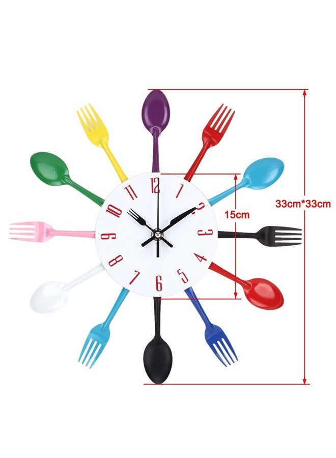 Timelike Kitchen Wall Clock, 3D Removable Modern Creative Cutlery Kitchen Spoon Fork Wall Clock Mirror Wall Decal Wall Sticker Room Home Decoration (Colorful) - Image 2