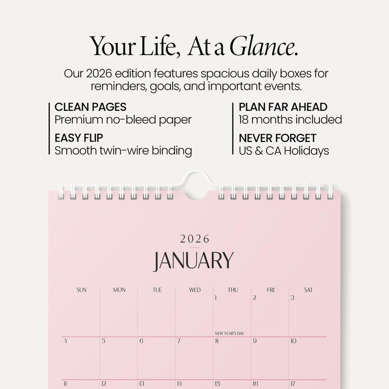 Karto Wall Calendar 2026 - Vertical 8.5x11 inch January 2026 to June 2027 - Boost Your Productivity and Easy Planning with the Aesthetic Monthly Calendar - All Pink - Image 2
