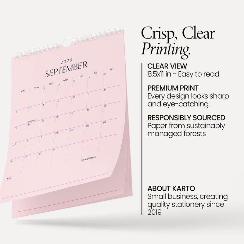 Karto Wall Calendar 2026 - Vertical 8.5x11 inch January 2026 to June 2027 - Boost Your Productivity and Easy Planning with the Aesthetic Monthly Calendar - All Pink - Image 3