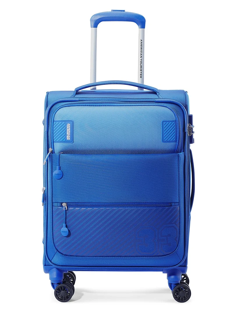 American Tourister  American Tourister Majoris + Suitcase, Set of 3, Cabin, Medium & Large (59 + 70 + 83 cm), 4 Spinner Wheels, Soft Top, 100% Polyester, Blue|Corner Guards|Multi Front Pocket|TSA Combination Lock|Expandable|Retractable Aluminum Handle - 3 Years Global Warranty  | Best Price UAE