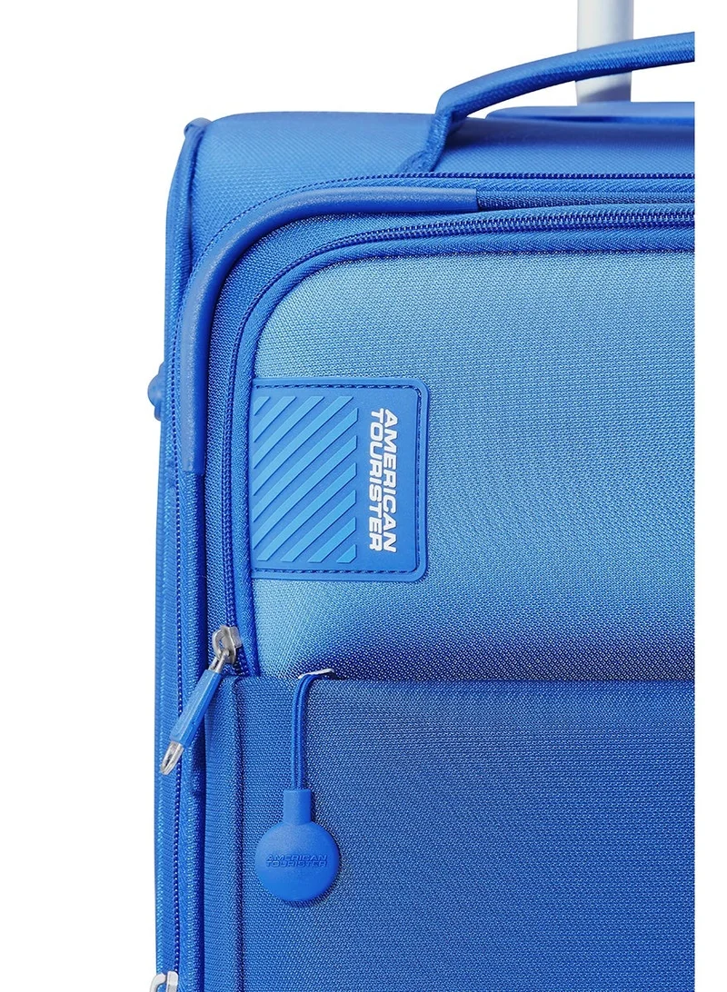 American Tourister  American Tourister Majoris + Suitcase, Set of 3, Cabin, Medium & Large (59 + 70 + 83 cm), 4 Spinner Wheels, Soft Top, 100% Polyester, Blue|Corner Guards|Multi Front Pocket|TSA Combination Lock|Expandable|Retractable Aluminum Handle - 3 Years Global Warranty  | Best Price UAE