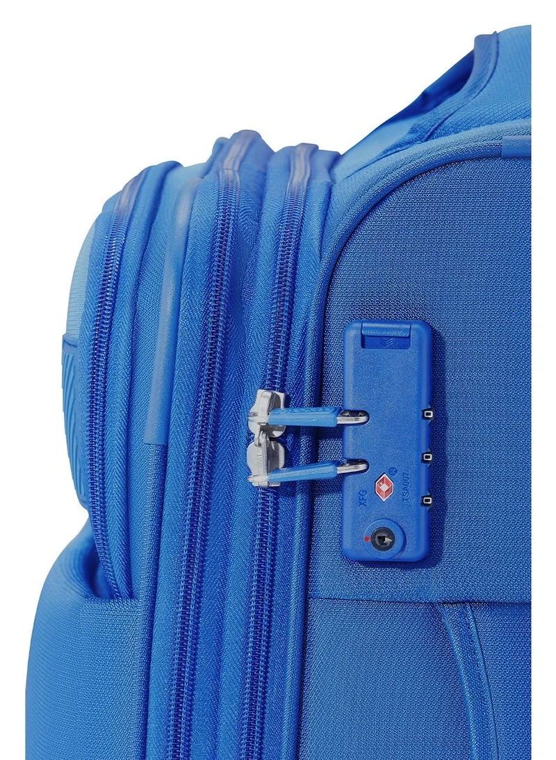 American Tourister  American Tourister Majoris + Suitcase, Set of 3, Cabin, Medium & Large (59 + 70 + 83 cm), 4 Spinner Wheels, Soft Top, 100% Polyester, Blue|Corner Guards|Multi Front Pocket|TSA Combination Lock|Expandable|Retractable Aluminum Handle - 3 Years Global Warranty  | Best Price UAE