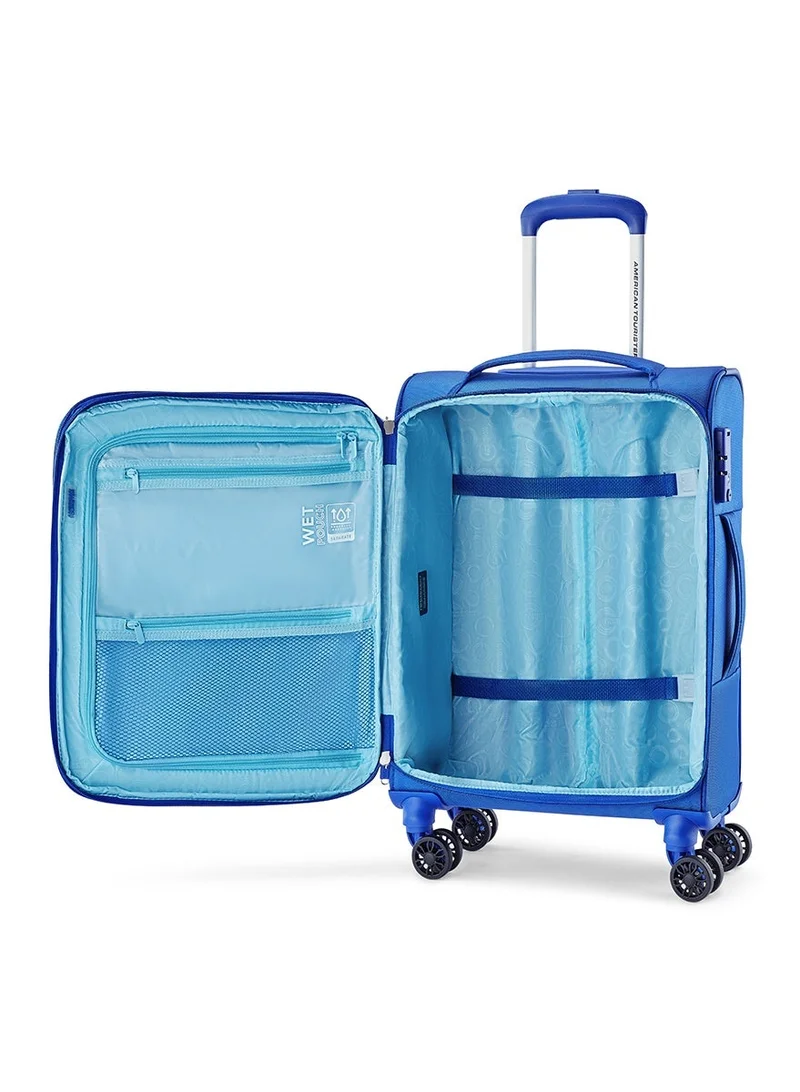 American Tourister  American Tourister Majoris + Suitcase, Set of 3, Cabin, Medium & Large (59 + 70 + 83 cm), 4 Spinner Wheels, Soft Top, 100% Polyester, Blue|Corner Guards|Multi Front Pocket|TSA Combination Lock|Expandable|Retractable Aluminum Handle - 3 Years Global Warranty  | Best Price UAE