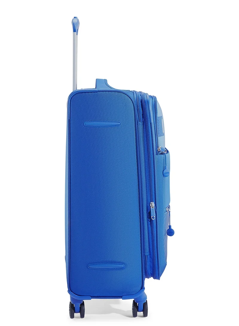 American Tourister  American Tourister Majoris + Suitcase, Set of 3, Cabin, Medium & Large (59 + 70 + 83 cm), 4 Spinner Wheels, Soft Top, 100% Polyester, Blue|Corner Guards|Multi Front Pocket|TSA Combination Lock|Expandable|Retractable Aluminum Handle - 3 Years Global Warranty  | Best Price UAE