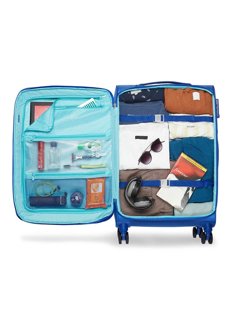 American Tourister  American Tourister Majoris + Suitcase, Set of 3, Cabin, Medium & Large (59 + 70 + 83 cm), 4 Spinner Wheels, Soft Top, 100% Polyester, Blue|Corner Guards|Multi Front Pocket|TSA Combination Lock|Expandable|Retractable Aluminum Handle - 3 Years Global Warranty  | Best Price UAE