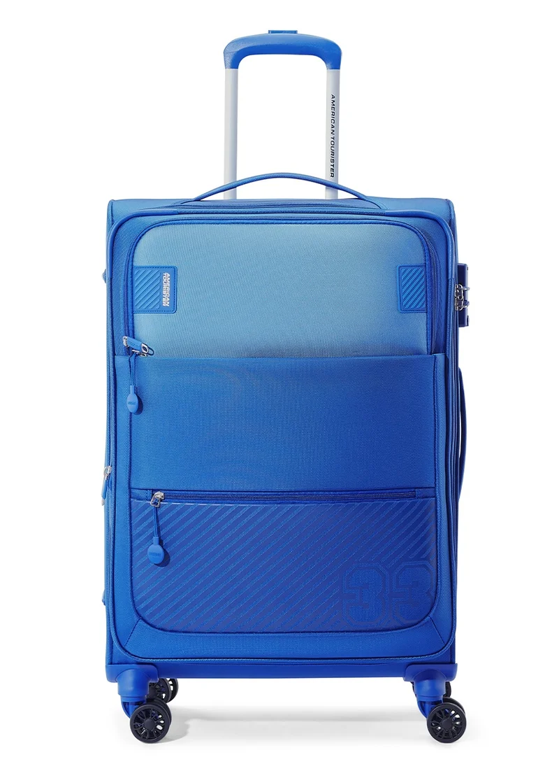 American Tourister  American Tourister Majoris + Suitcase, Set of 3, Cabin, Medium & Large (59 + 70 + 83 cm), 4 Spinner Wheels, Soft Top, 100% Polyester, Blue|Corner Guards|Multi Front Pocket|TSA Combination Lock|Expandable|Retractable Aluminum Handle - 3 Years Global Warranty  | Best Price UAE