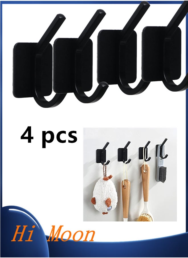 Hi Moon Adhesive Hooks, Heavy Duty Wall Hooks Waterproof Aluminum Hooks，Be available for Hanging Coat,Hat,Towel,Robe,Key,Clothes,Closet Hook Wall Mount for Home, Kitchen, Bathroom，Office (4, Black)  - Image 1