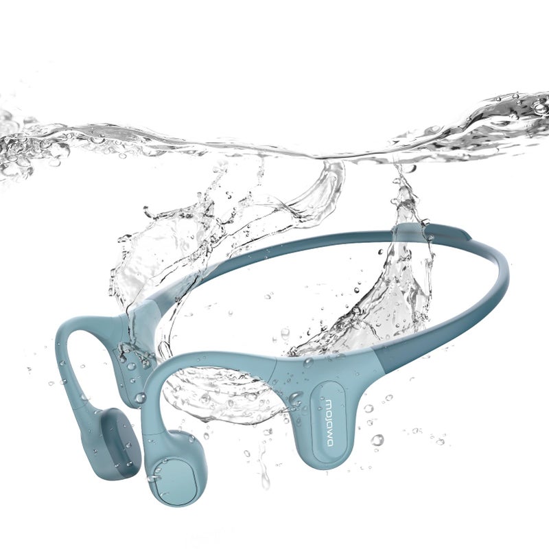 mojawa Run Plus Bone Conduction Headphones, Open-Ear Bluetooth Headphones, 32GB MP3 Player, IP68 Waterproof Swimming Earbuds, Deep Bass, Secure Fit for Running, Gym and Daily Use, Blue - Image 1