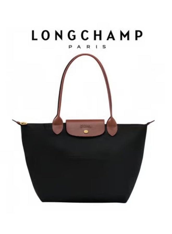Longchamp Women’s Camera Shoulder Bag | Large Capacity Tote | Recycled Polyamide Canvas | Leather Trim | Zip Closure | 28cm Black - Image 1