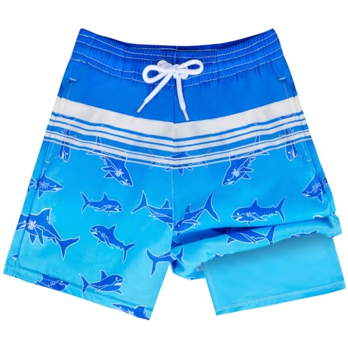 OlyPegic Boys Swim Trunks Size 14-16, Boy Swim Shorts Boy Bathing Suit Swimsuit Kids Swimwear Board Shorts with Boxer Brief Liner Compression Toddler Beach Running Swim Trunks (Shark) - Image 1