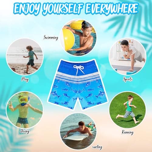 OlyPegic Boys Swim Trunks Size 14-16, Boy Swim Shorts Boy Bathing Suit Swimsuit Kids Swimwear Board Shorts with Boxer Brief Liner Compression Toddler Beach Running Swim Trunks (Shark) - Image 4