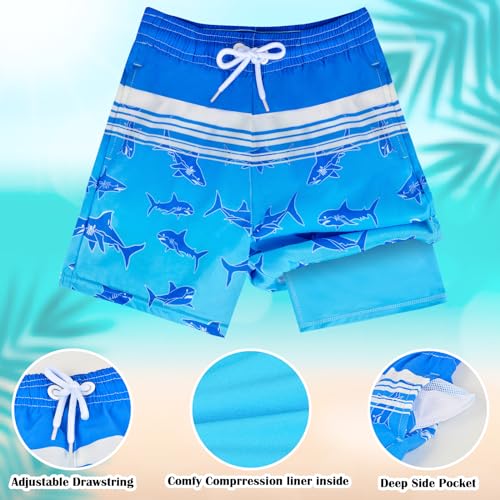 OlyPegic Boys Swim Trunks Size 14-16, Boy Swim Shorts Boy Bathing Suit Swimsuit Kids Swimwear Board Shorts with Boxer Brief Liner Compression Toddler Beach Running Swim Trunks (Shark) - Image 2