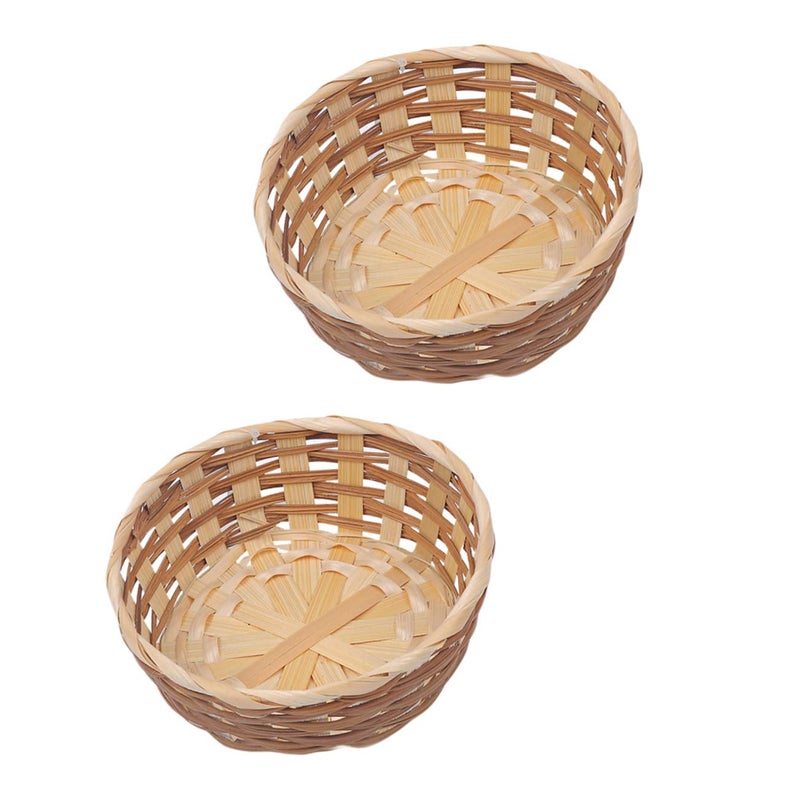 Handmade Bamboo Fruit Basket Set 2 Pcs Kitchen Picnic Storage Food Serving Bowls - Image 2