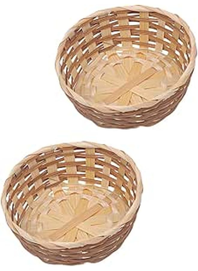 Handmade Bamboo Fruit Basket Set 2 Pcs Kitchen Picnic Storage Food Serving Bowls - Image 1