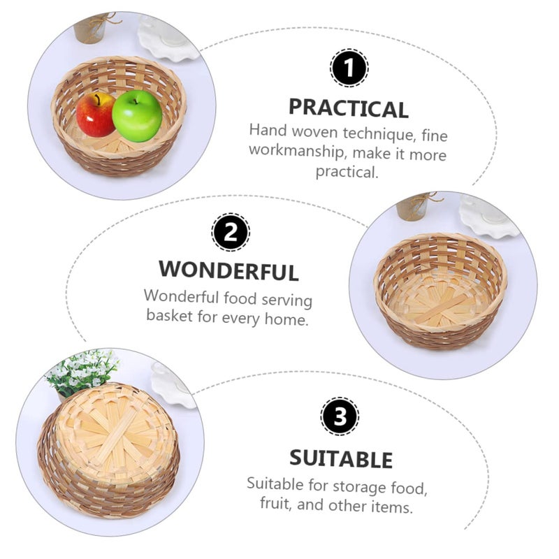 Handmade Bamboo Fruit Basket Set 2 Pcs Kitchen Picnic Storage Food Serving Bowls - Image 5