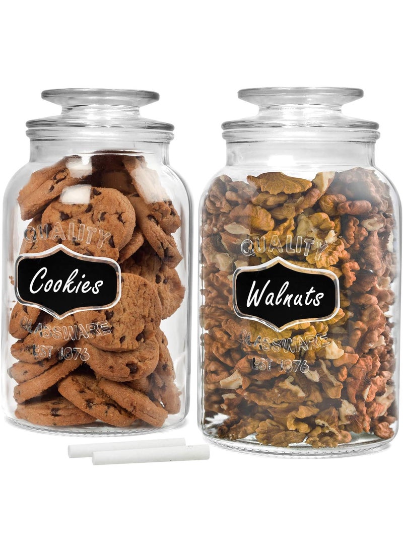Estilo Estilo Round Glass Canister Jars with Airtight Lids Ideal for Cookies Candies Cereal  Cookie Jar  Includes Chalkboard Labels and Chalk  12 Gallon Set of 2 Clear  - Image 1