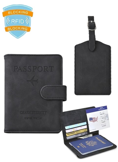 2pcs Portable Passport Holder, Waterproof Passport Case with Luggage Tags, RFID Anti-Theft Brush Travel Wallet, Suitable for Storing Passports, Cash, Bank Cards