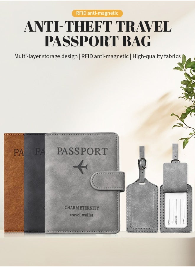 2pcs Portable Passport Holder, Waterproof Passport Case with Luggage Tags, RFID Anti-Theft Brush Travel Wallet, Suitable for Storing Passports, Cash, Bank Cards