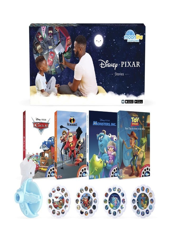 Moonlite Storytime Starter Pack with Smartphone Projector, Picture Disc and Four Stories, Ideal for Bedtime, Storytime, Family Travel and Thoughtful, Disney Pixar - Image 1