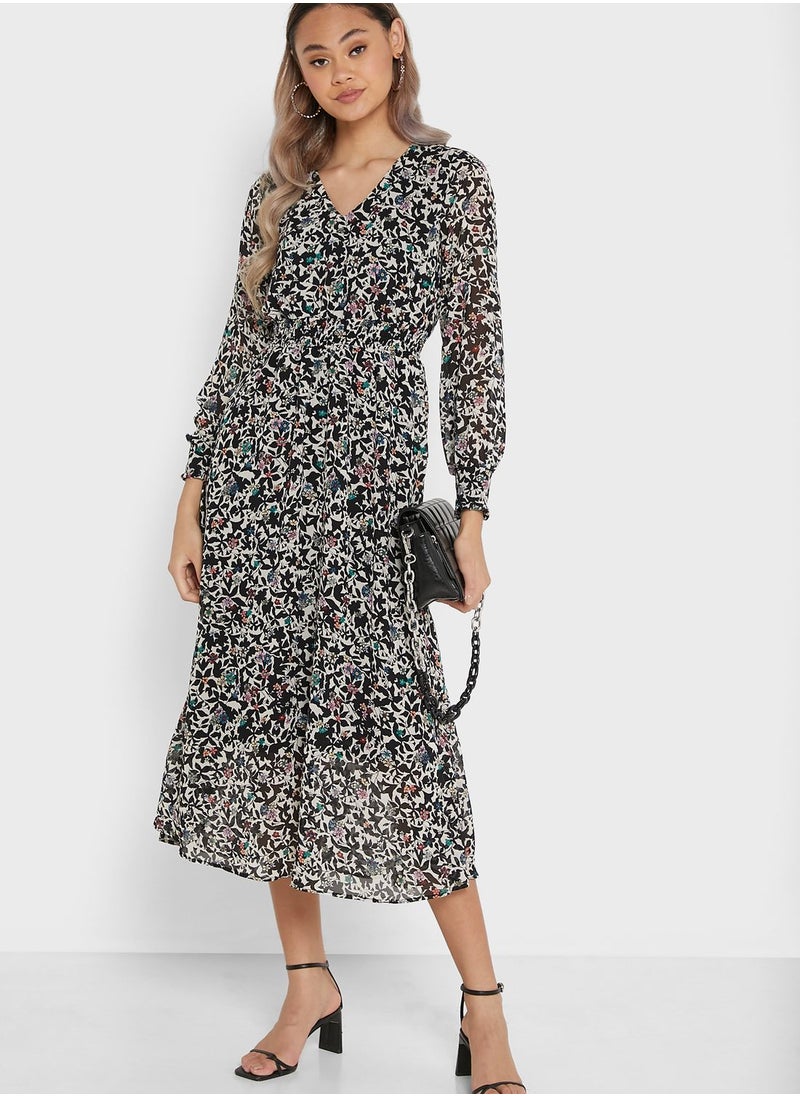 ONLY - Floral Print V-Neck Dress - Image 1