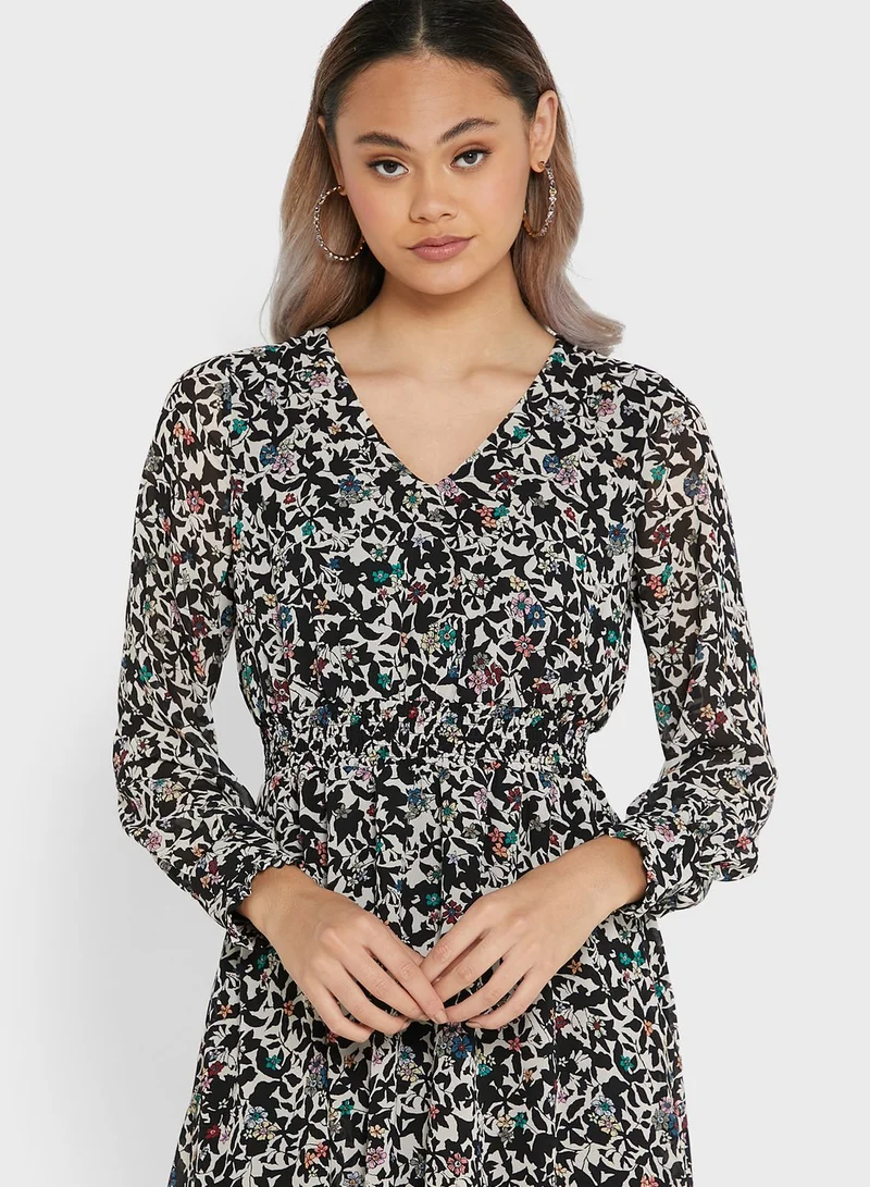 ONLY Floral Print V-Neck Dress