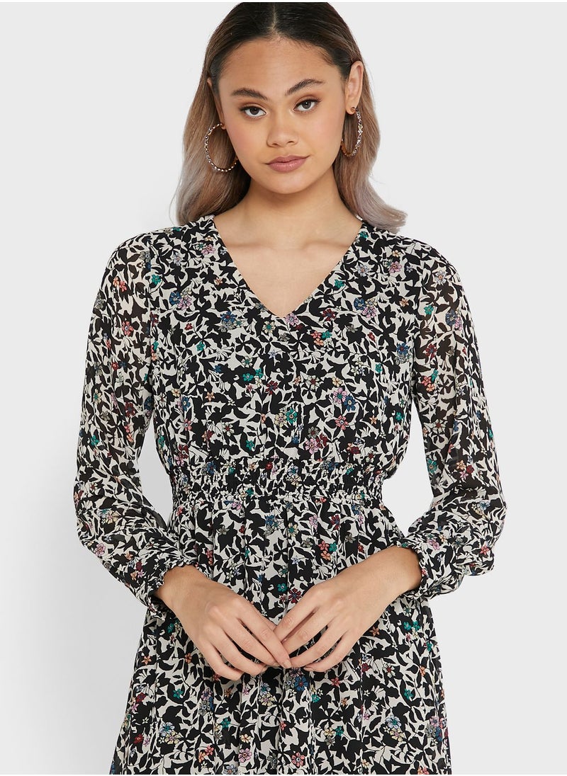ONLY - Floral Print V-Neck Dress - Image 1