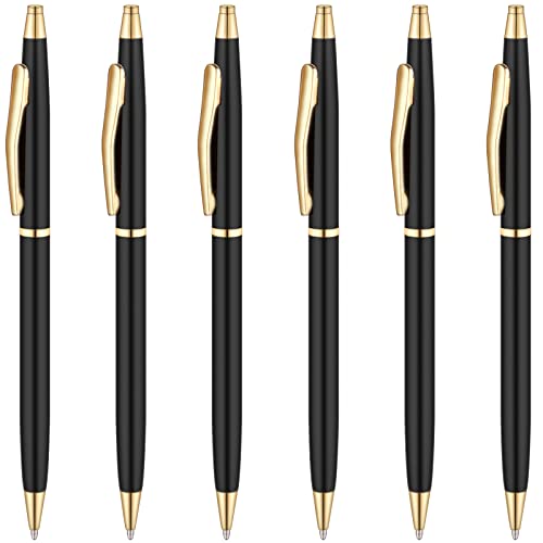 Unibene Slim Metallic Retractable Ballpoint Pens - Black & Gold, Nice Gift for Business Office Students Teachers Wedding Christmas, Medium Point(1 mm) 6 Pack-Black ink - Image 1