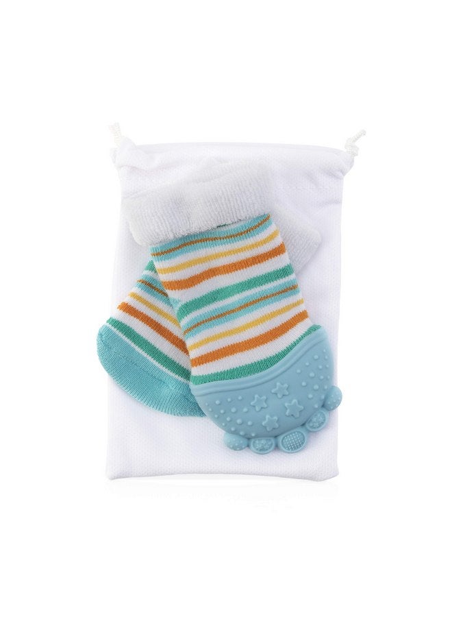 Nuby Nuby Soothing Teether Sock, Baby Blue Stripes, 5" - Image 1