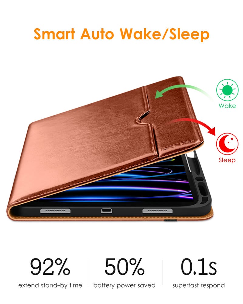DTTO for iPad Pro 12.9 6th / 5th / 4th / 3rd Generation Case 2022/2021/2020/2018, Premium Leather Folio Stand Cover with Built-in Apple Pencil Holder -Auto Wake/Sleep and Multi Viewing Angles,Brown - Image 5