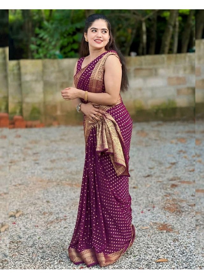 SIRIL ساري سيريلي للنساء من حرير باناراسي ناعم حرير نقي مع قطعة بلوزة غير مخيطة (4181S120_أرجواني داكن) - Image 2