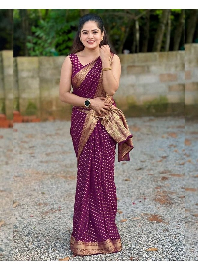 SIRIL ساري سيريلي للنساء من حرير باناراسي ناعم حرير نقي مع قطعة بلوزة غير مخيطة (4181S120_أرجواني داكن) - Image 3