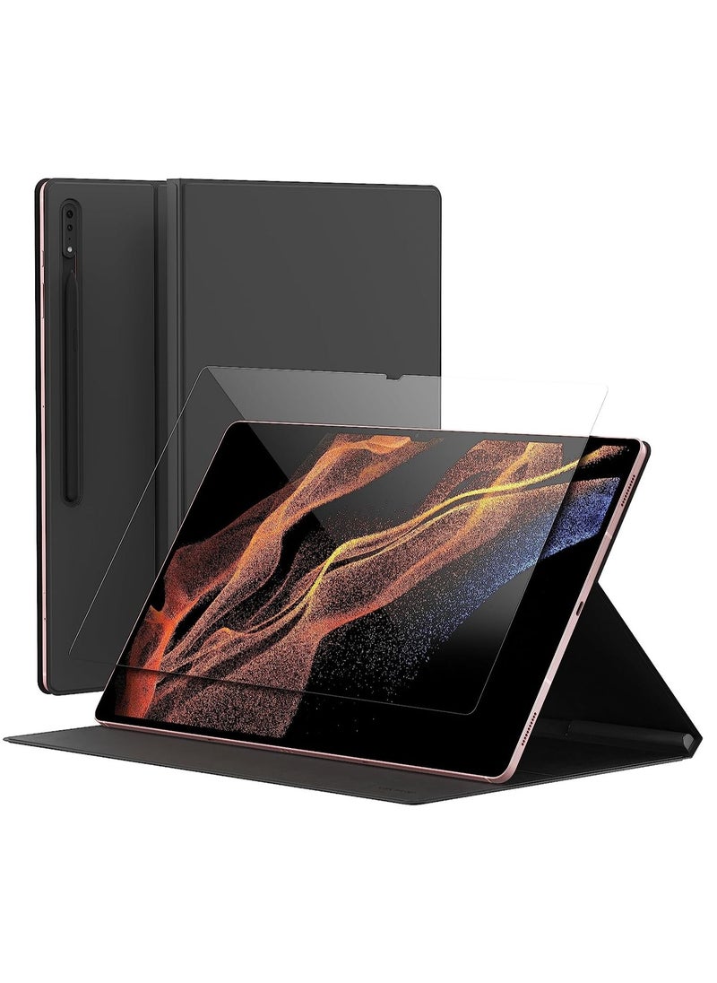 araree MIFOLIO For GalaxyTab S8 Ultra Shockproof Scratch Resistant TPU Cover S Pen Storage S Pen Charging/Stand Function Magnetic Tablet Case - Black  - Image 1