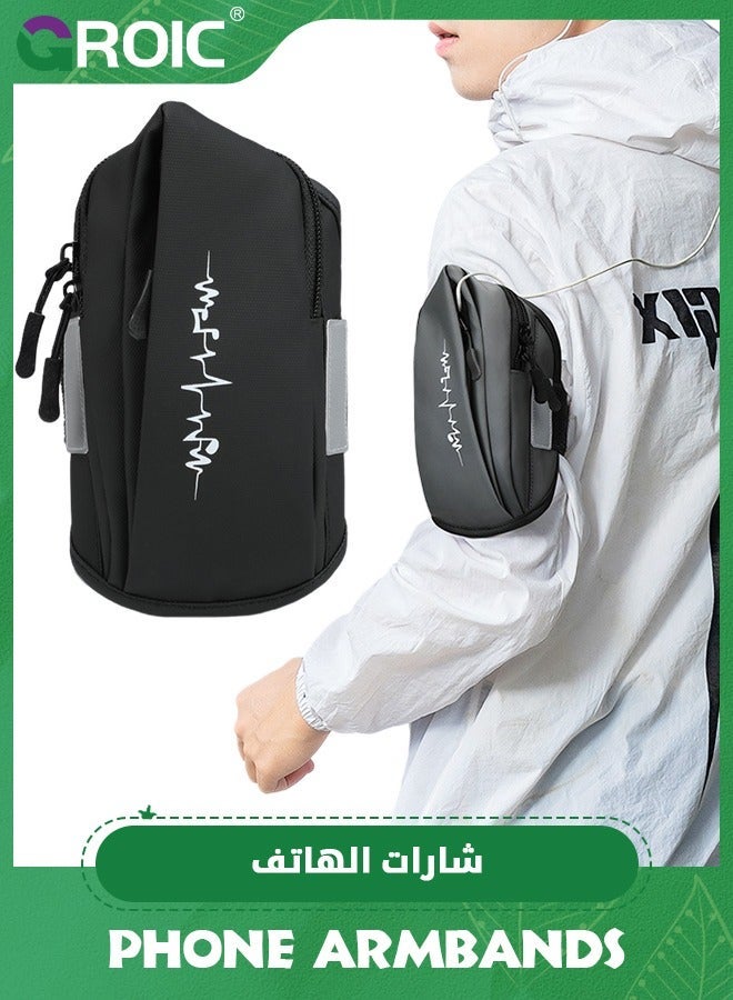 GROIC Black Universal Adjustable Sports Armband Comfort Running and Wristband Cell Phone Holder for Exercise Workout, Compatible with iPhone 15/14/Plus/Pro/13 Samsung Galaxy All Phones - Image 1