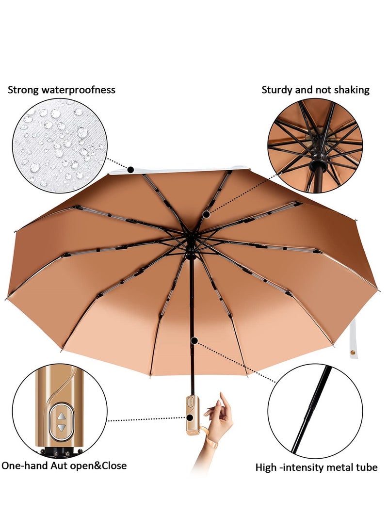Luckam Windproof Travel Umbrella Wind Resistant Small Compact Light Automatic Strong Steel Shaft Mini Folding and Portable Backpack Car Purse Umbrellas for Men and Women Green - Image 3