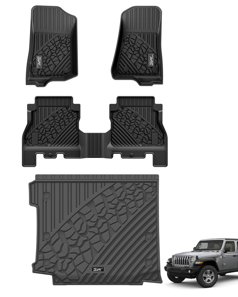3W Floor MatsCargo Liner Compatible for Jeep Wrangler JL 20182024 2025 Unlimited 4Door with Subwoofer Non JK or 4XE AllWeather TPE Floor Liner for 1st 2nd Row and Trunk Full Set Car MatsBlack