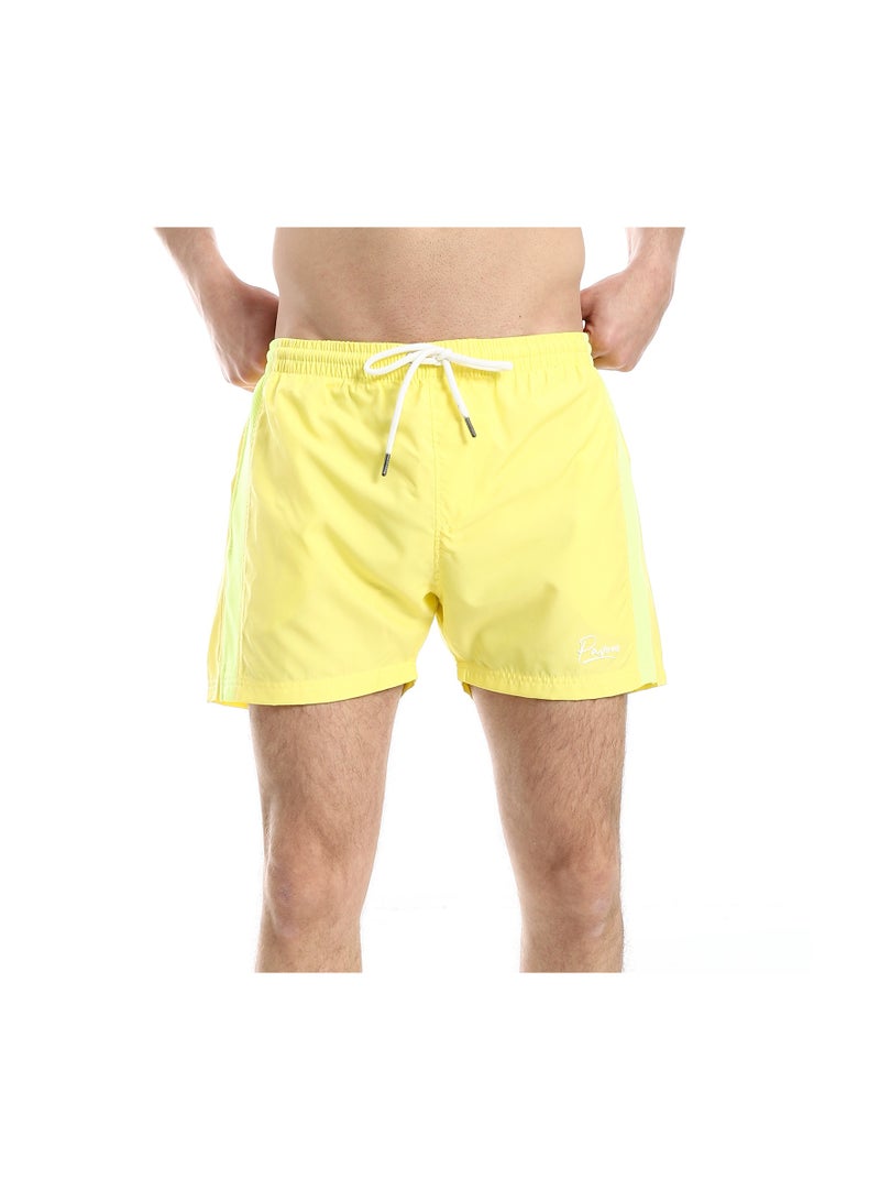 Pavone Elastic Waist Slash Pockets Plain Swim Shorts - Yellow - Image 1