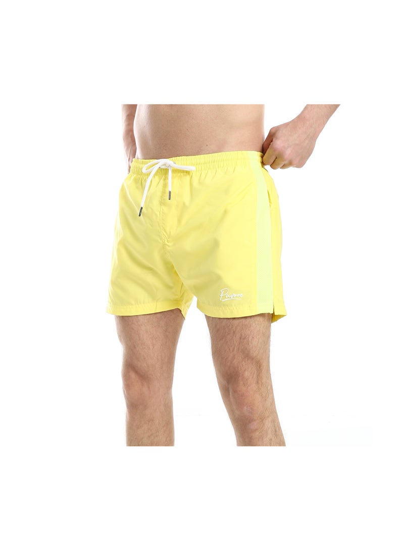 Pavone Elastic Waist Slash Pockets Plain Swim Shorts - Yellow - Image 2