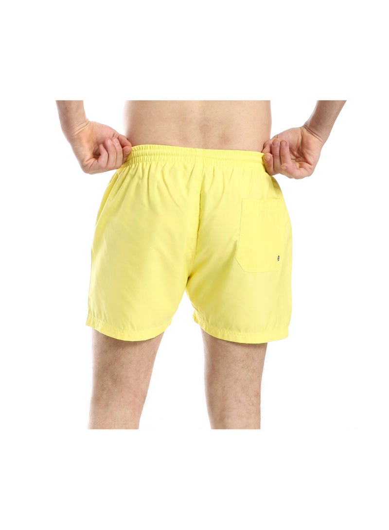 Pavone Elastic Waist Slash Pockets Plain Swim Shorts - Yellow - Image 3